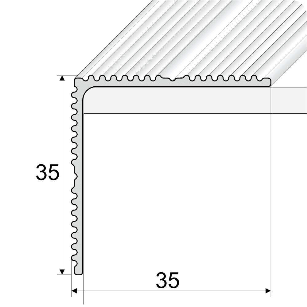 A34 35 x 35mm Anodised Aluminium Self Adhesive Non Slip Ribbed Treads Stair Nosing Edge Trim