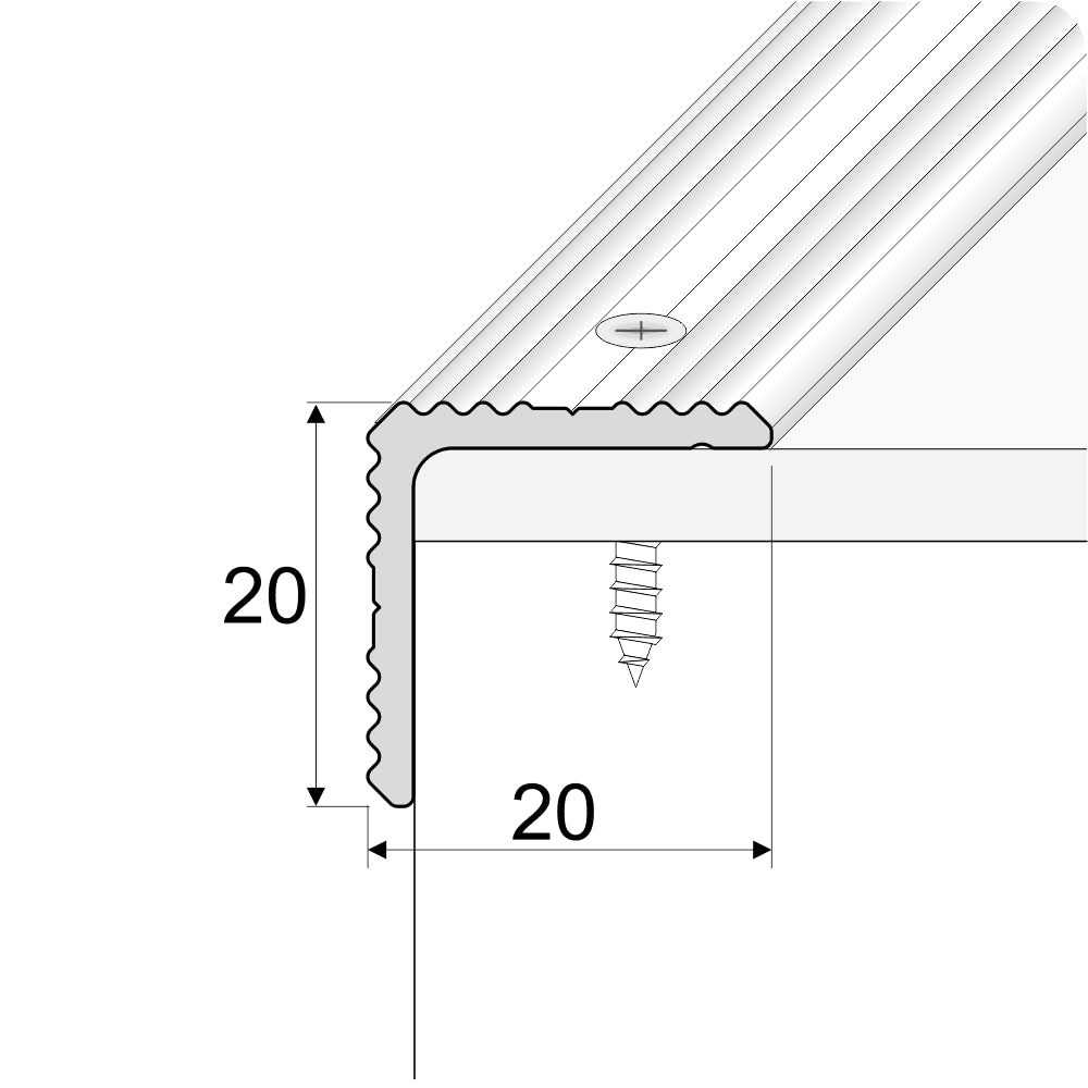 A35 20 x 20mm Anodised Aluminium Non Slip Ribbed Treads Stair Nosing Edge Trim Stair Nosing etc