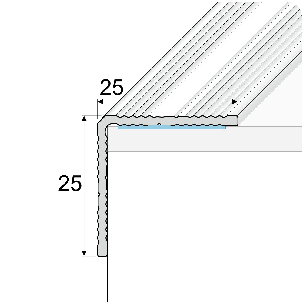 A40 25 x 25mm Anodised Aluminium Non Slip Ribbed Treads Stair Nosing Edge Trim Stair Nosing etc