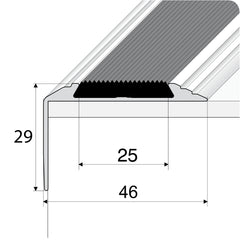 15 Pack Silver A38 0.9m x 46mm x 30mm Screw Fit Anodised Aluminium Non Slip Stair Nosing With Black Rubber