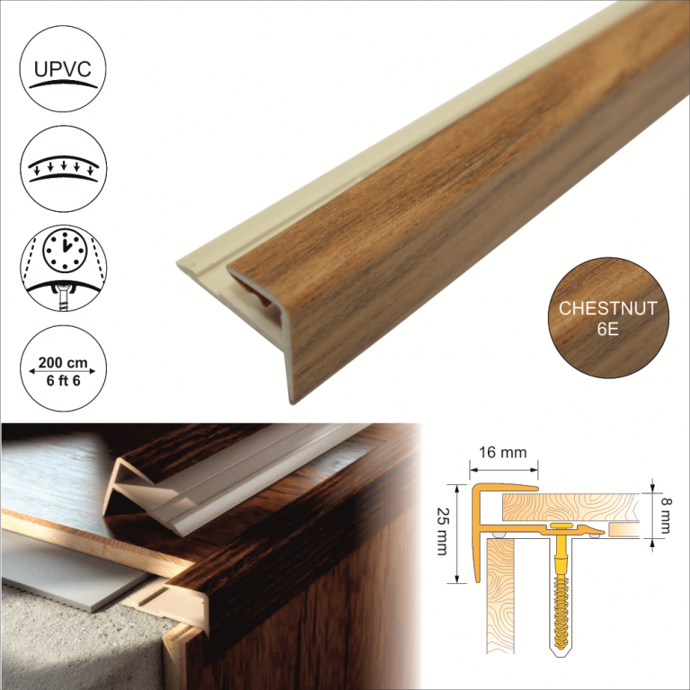 D-K0600 16 x 25mm Push-In Pvc Wood Effect Stair Nosing Edge Trim Stair Nosing etc