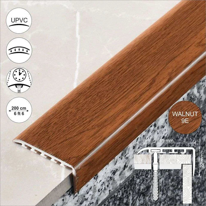 D-K0100 PVC Wood Effect Stair Nosing – 45x22mm Edge Trim