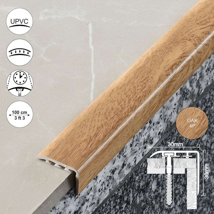 D-K0200 PVC Wood Effect Stair Nosing – 30x30mm Edge Trim