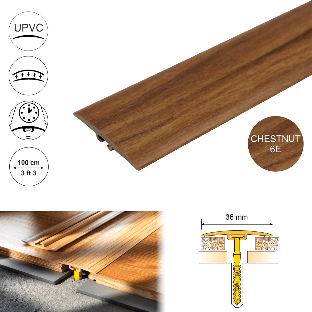 D-P0100 36mm Pvc Wood Effect Door Threshold Flat Profile Stair Nosing etc