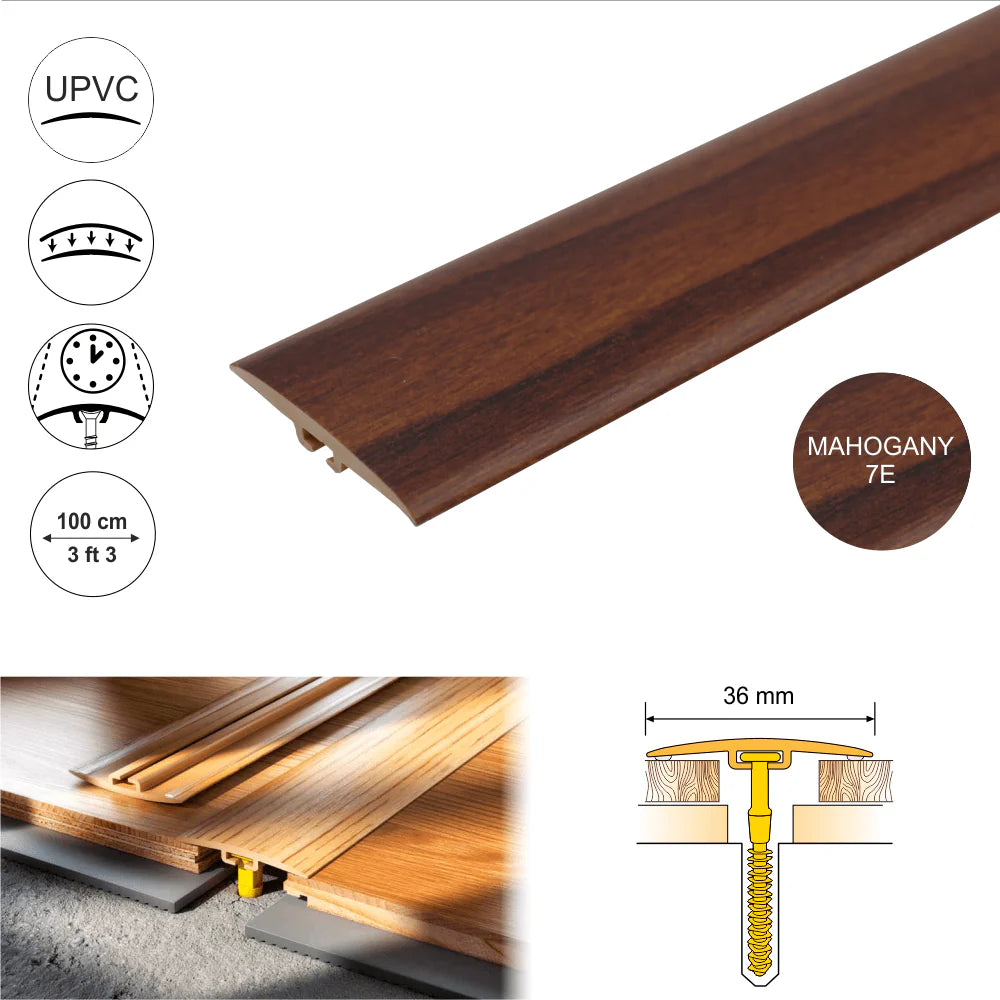 D-P0100 36mm Pvc Wood Effect Door Threshold Flat Profile Stair Nosing etc