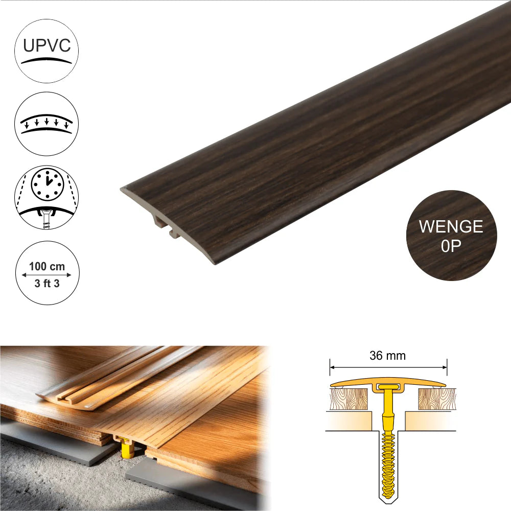 D-P0100 36mm Pvc Wood Effect Door Threshold Flat Profile Stair Nosing etc