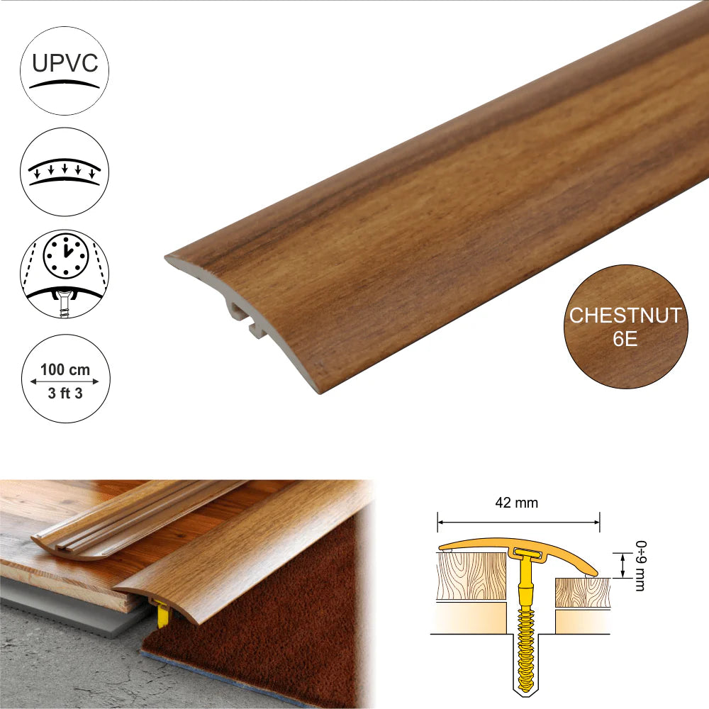 D-P0200 42mm Pvc Wood Effect Door Threshold Strip Stair Nosing etc