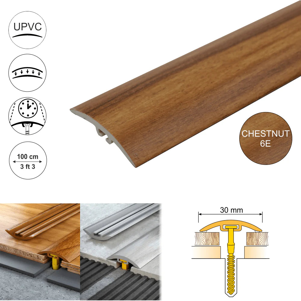 D-P0300 30mm Pvc Wood Effect Door Threshold Strip Stair Nosing etc