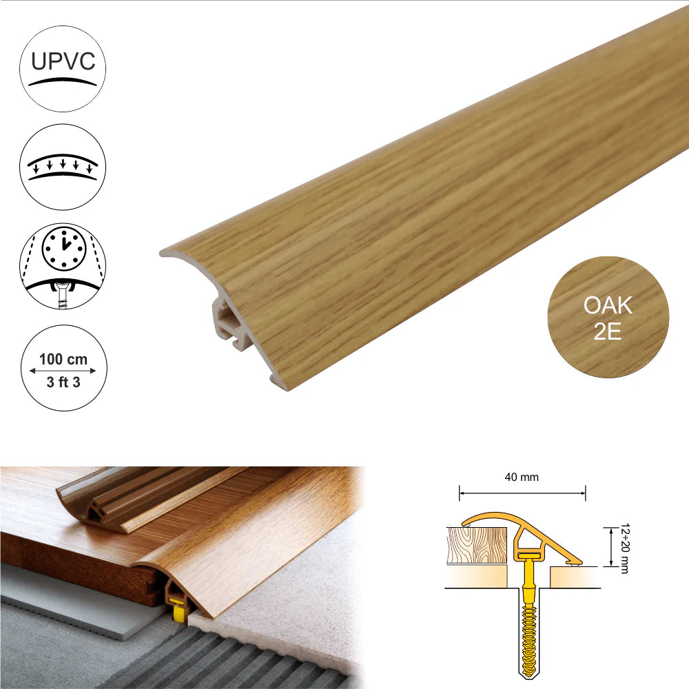 D-PS400 40mm Pvc Wood Effect Door Threshold Ramp Profile Stair Nosing etc