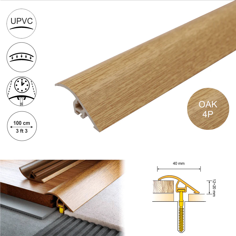 D-PS400 40mm Pvc Wood Effect Door Threshold Ramp Profile Stair Nosing etc