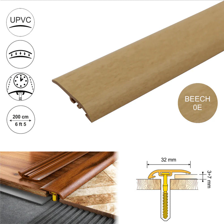 D-Z0100 32mm PVC Wood Effect Door Threshold Ramp Profile