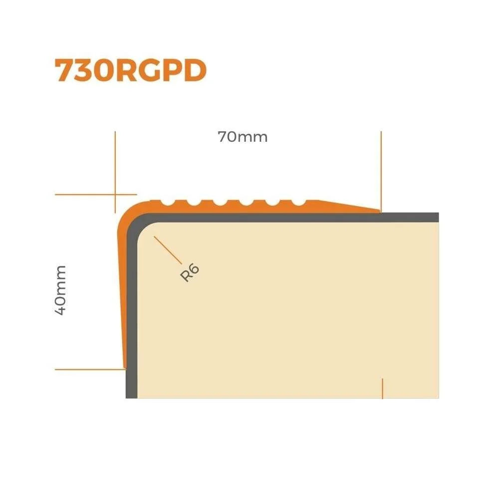 Non-Slip PVC Flexible Stair Nosing – 70x40mm 730-RGPD