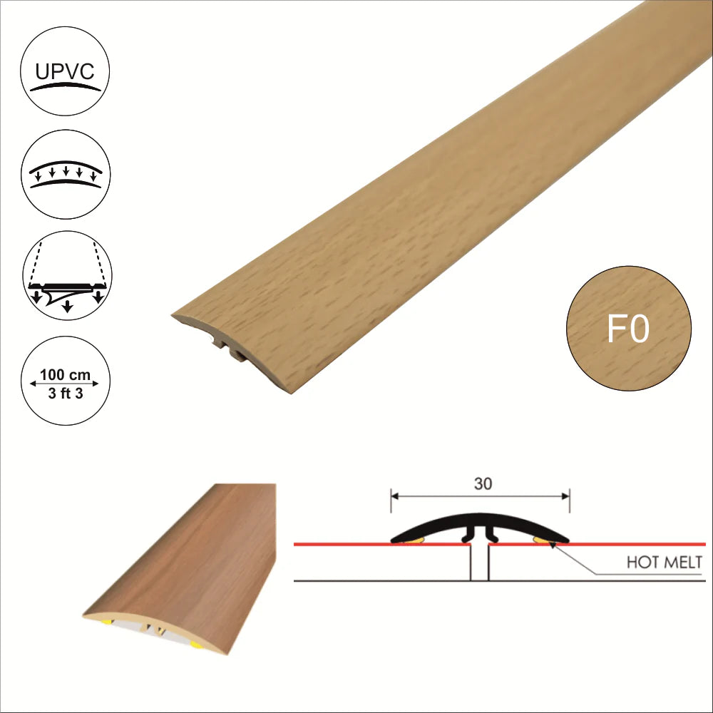 M-M0300 30mm Pvc Wood Effect Flat Self Adhesive Door Threshold Strip Stair Nosing etc