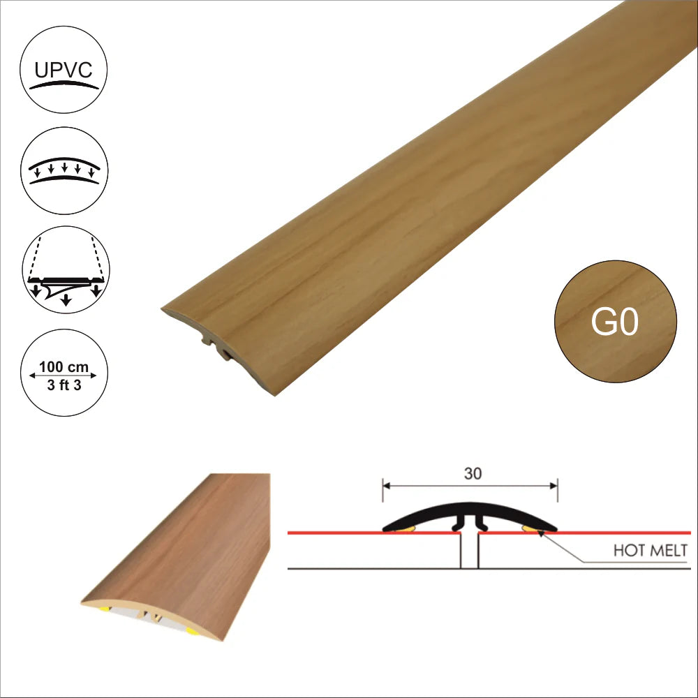 M-M0300 30mm Pvc Wood Effect Flat Self Adhesive Door Threshold Strip Stair Nosing etc