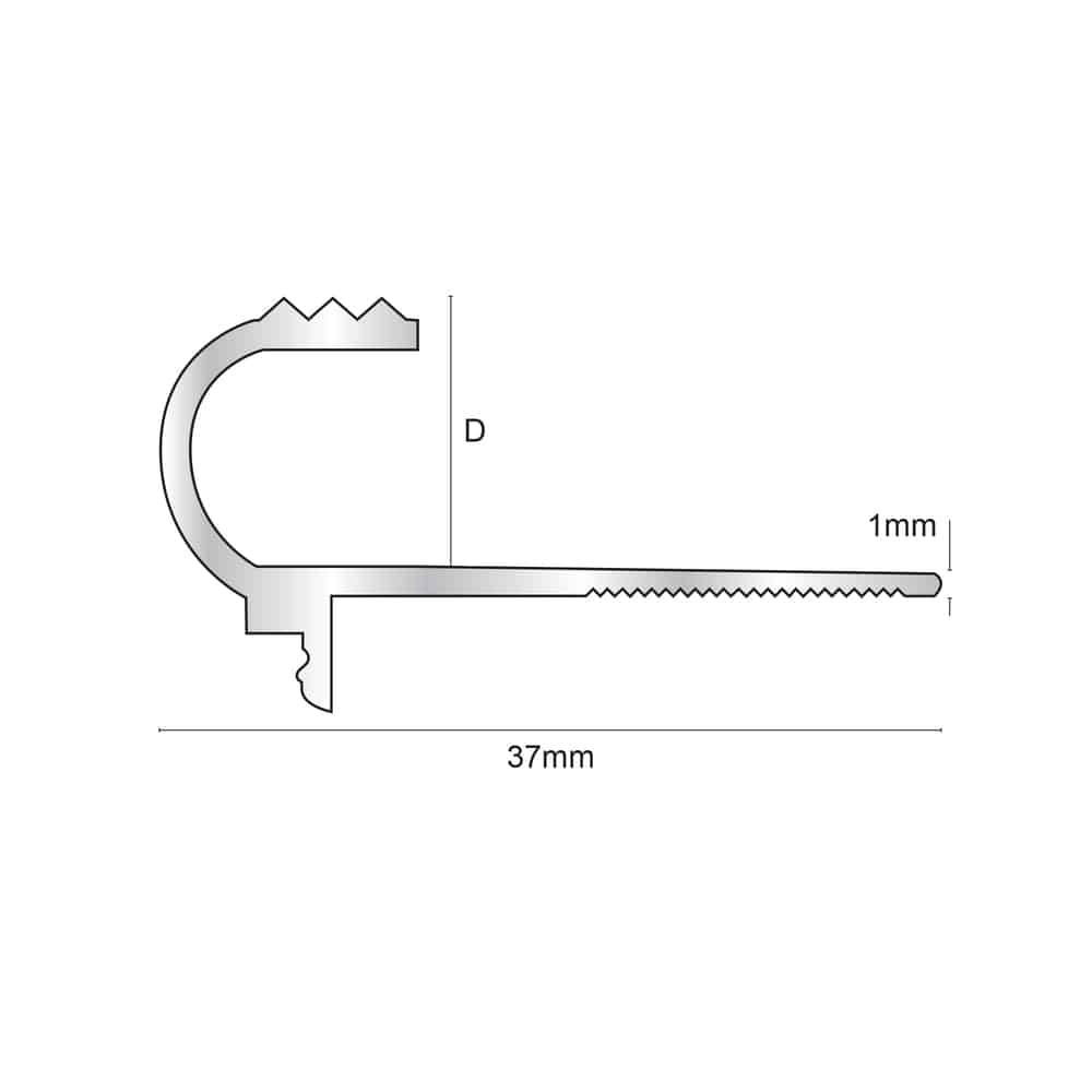 NAT – Tile-In Bullnose 10 and 12mm Matt Silver Stair Nosing etc