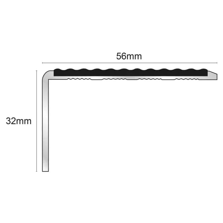 NSL01 Tredsafe 56 x 32mm Aluminium Non Slip Stair Nosing Edge Trim With Pvc Insert Stair Nosing etc