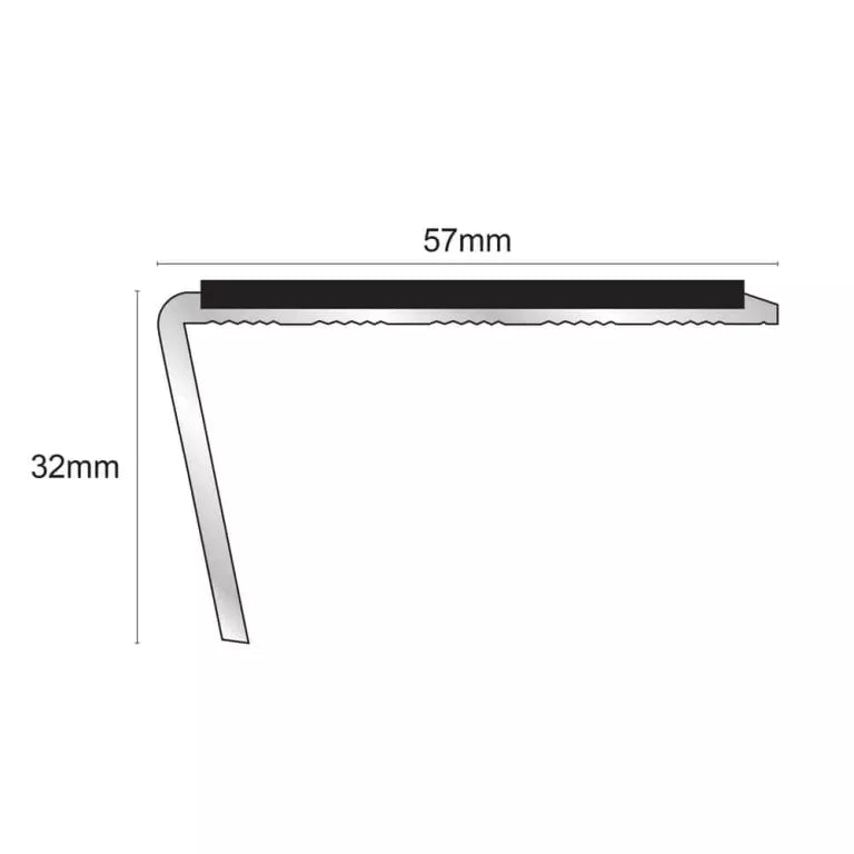 NSL02 57 x 32mm Aluminium Non Slip Stair Nosing Rakeback Edge Trim With Pvc Insert Stair Nosing etc