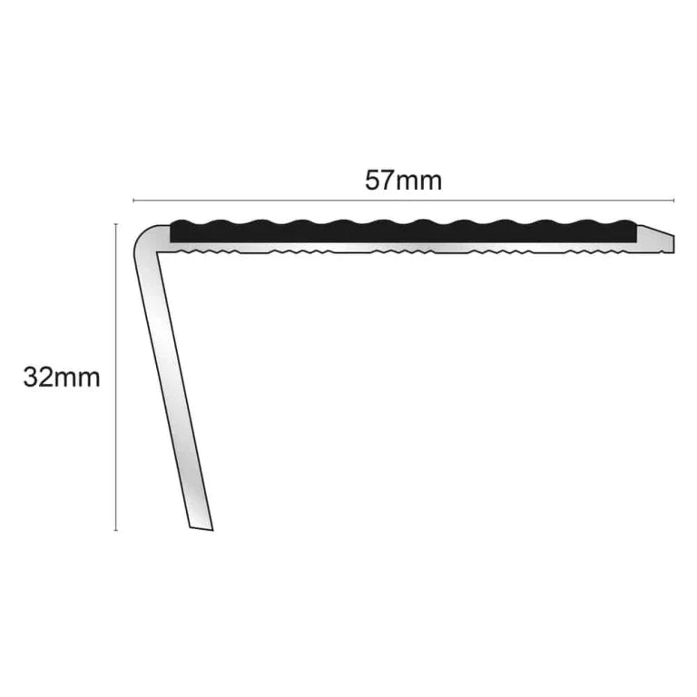 NSL02 Tredsafe 57 x 32mm Aluminium Non Slip Stair Nosing Rakeback Edge Trim With Pvc Insert Stair Nosing etc