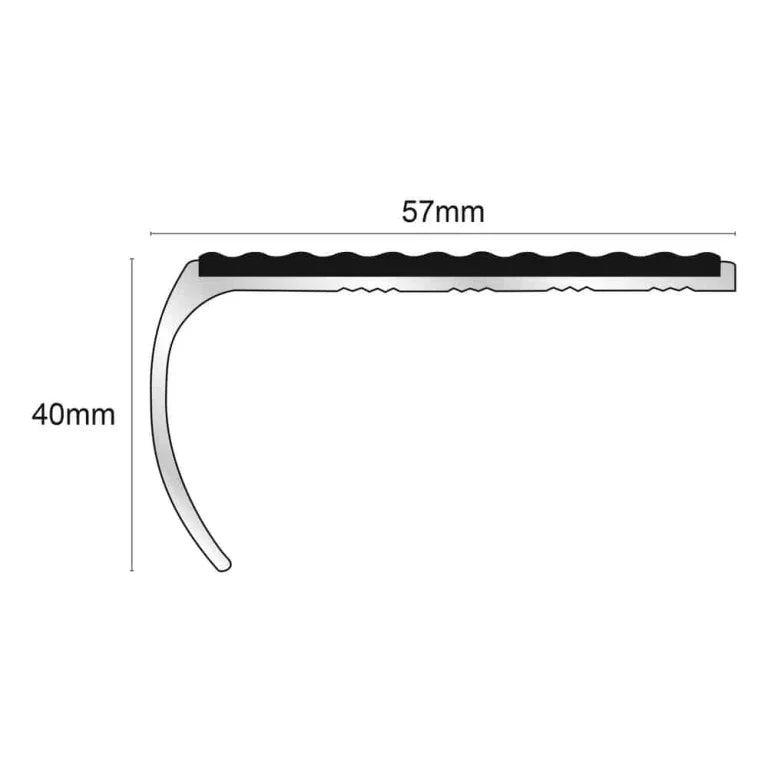 NSL03 Tredsafe 57 x 40mm Aluminium Non Slip Stair Nosing Bullnose Edge Trim With Pvc Insert Stair Nosing etc