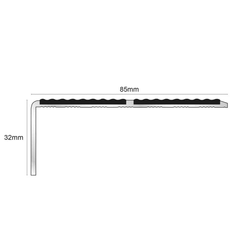 NSL09 Tredsafe 85 x 32mm Aluminium Non Slip Stair Nosing Edge Trim With Pvc Insert Stair Nosing etc