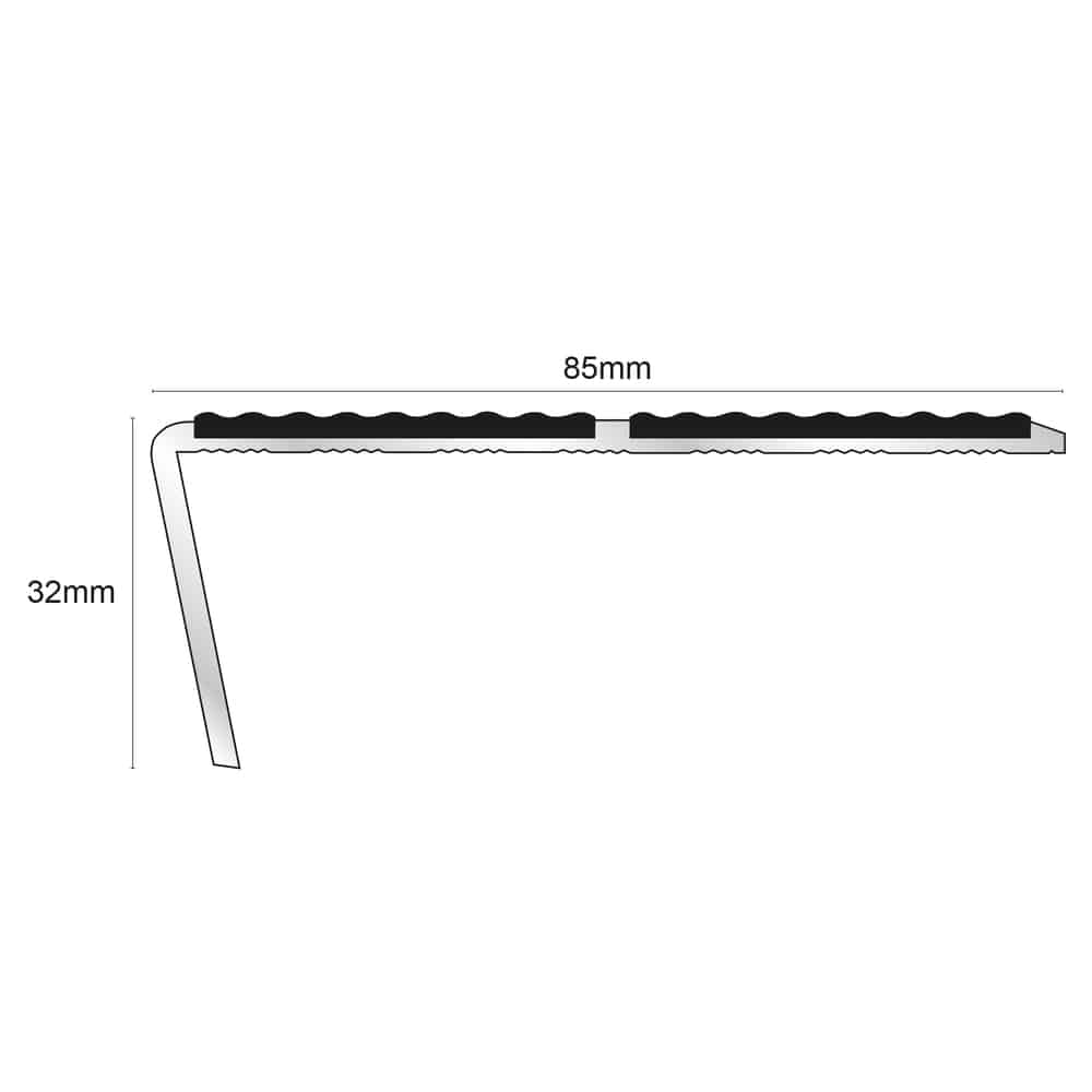 NSL10 Tredsafe 85 x 32mm Aluminium Non Slip Stair Nosing Edge Trim With Pvc Insert Stair Nosing etc