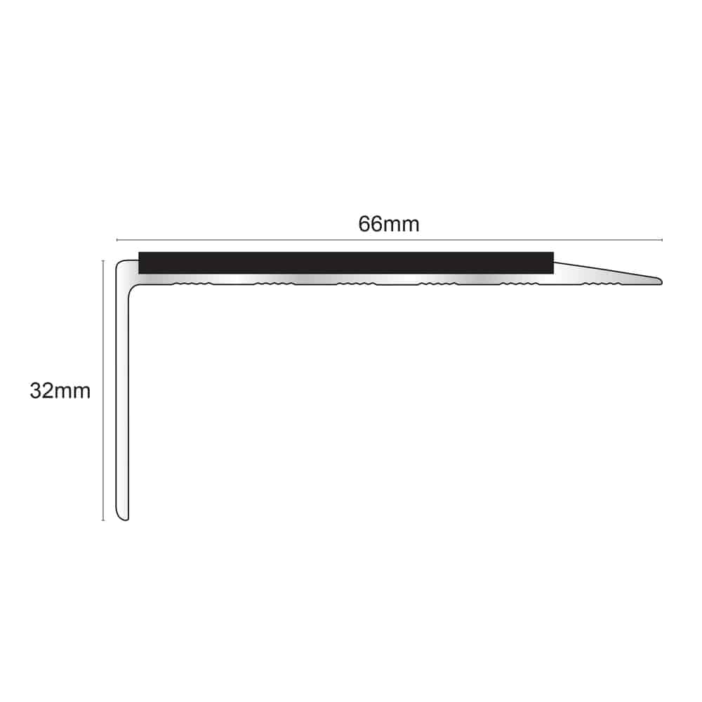 NSL15 66 x 32mm Aluminium Non Slip Stair Nosing Edge Trim With Pvc Insert Stair Nosing etc