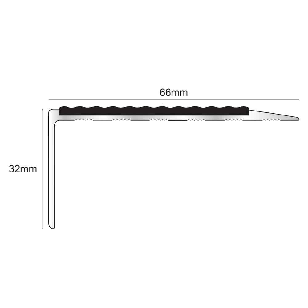 NSL15 Tredsafe 66 x 32mm Aluminium Non Slip Stair Nosing Edge Trim With Pvc Insert Stair Nosing etc