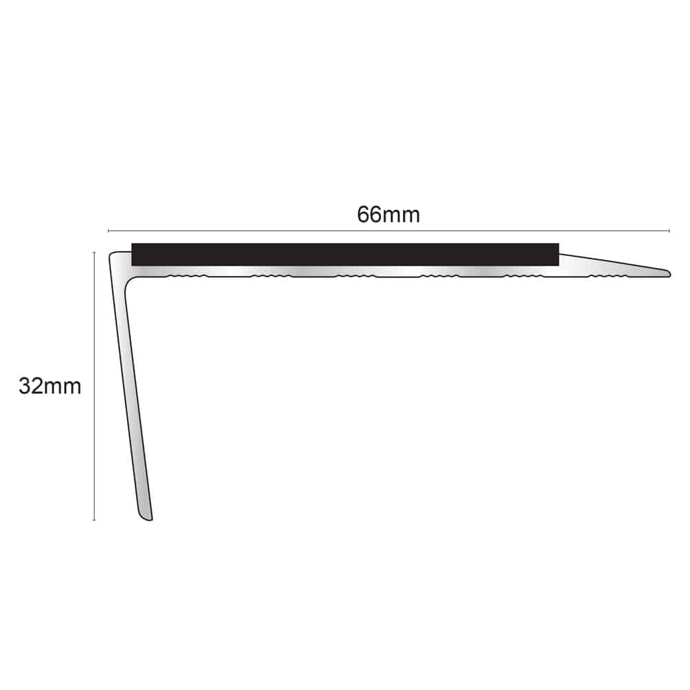 NSL16 66 x 32mm Aluminium Non Slip Stair Nosing Edge Trim With Pvc Insert Rakeback Stair Nosing etc