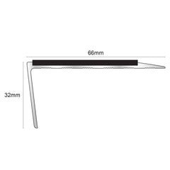 NSL16 66 x 32mm Aluminium Non Slip Stair Nosing Edge Trim With Pvc Insert Rakeback Stair Nosing etc