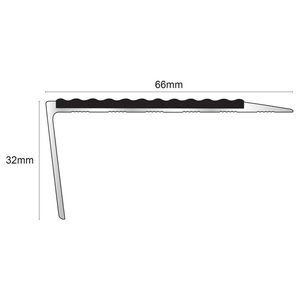 NSL16 Tredsafe 66 x 32mm Aluminium Non Slip Stair Nosing Edge Trim With Pvc Insert Stair Nosing etc