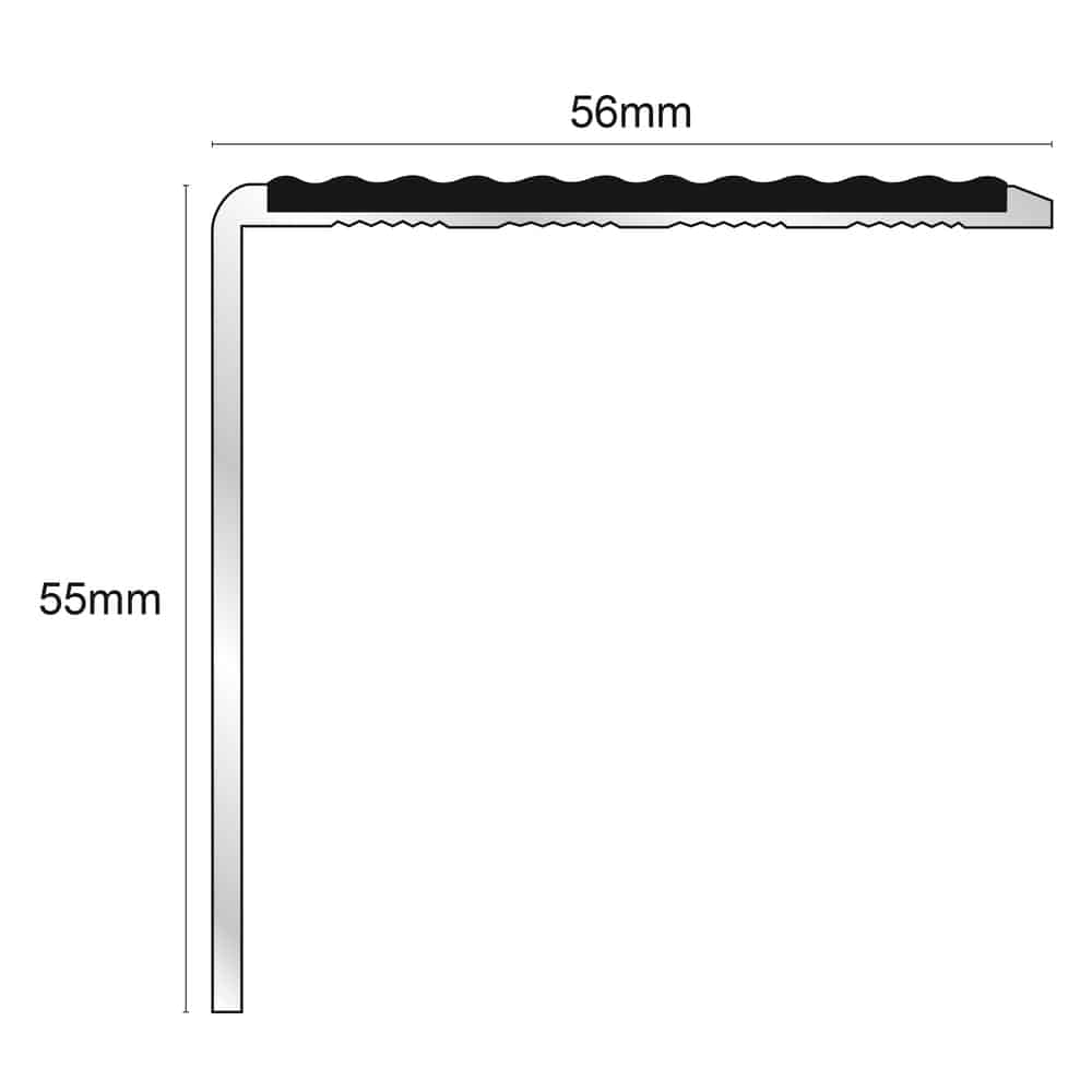 NSL19 Tredsafe 56 x 55mm DDA Compliant Aluminium Non Slip Stair Nosing Edge Trim With Pvc Insert Stair Nosing etc