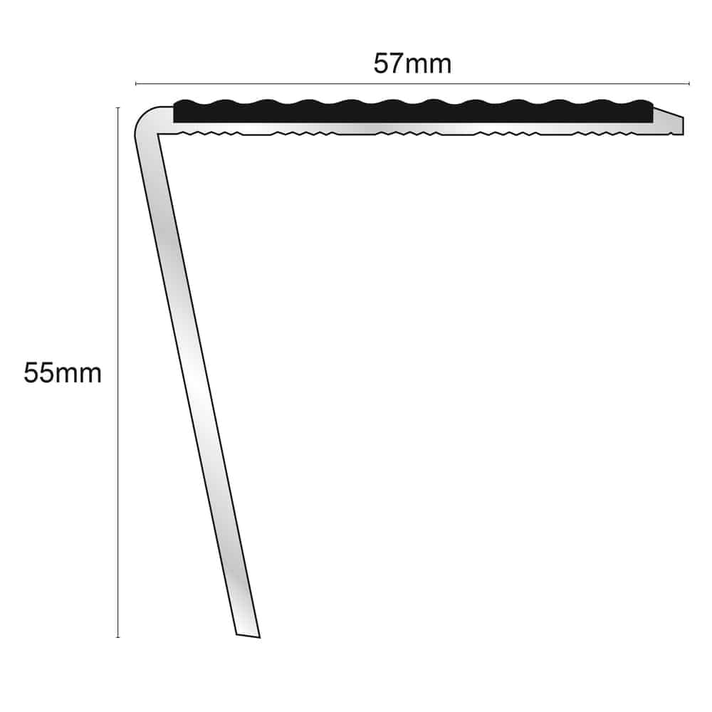 NSL20 Tredsafe 57 x 55mm DDA Compliant Aluminium Non Slip Stair Nosing Edge Trim With Pvc Insert Stair Nosing etc