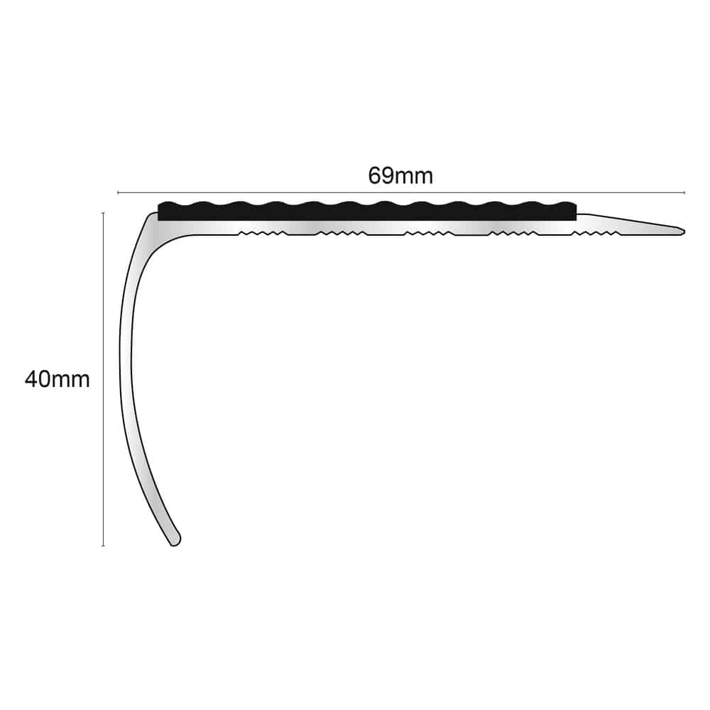 NSL25 Tredsafe 69 x 40mm Aluminium Non Slip Stair Nosing Edge Trim With Pvc Insert Stair Nosing etc