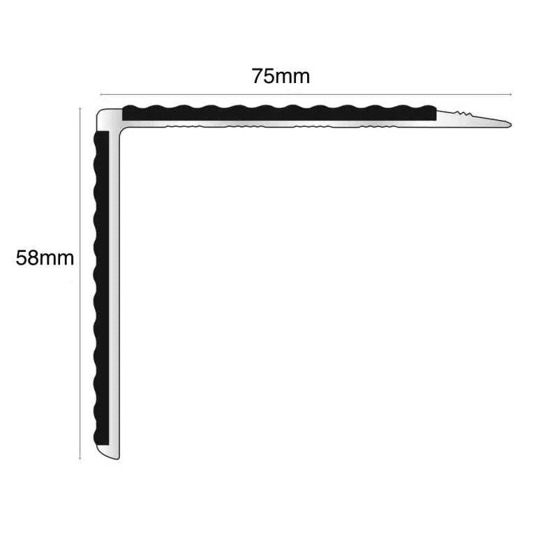 NSL27 Tredsafe 75mm x 58mm DDA Compliant Aluminium Non Slip Stair Nosing Edge Trim With Pvc Insert Stair Nosing etc