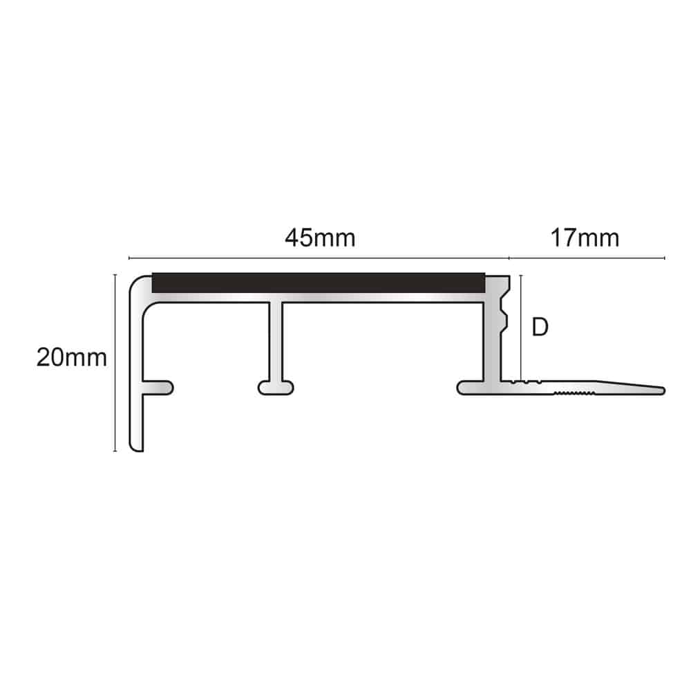 NTS – 2.8m Slimline Ceramic Tile-In Nosing Non Slip Tredsafe® Stair Nosing etc