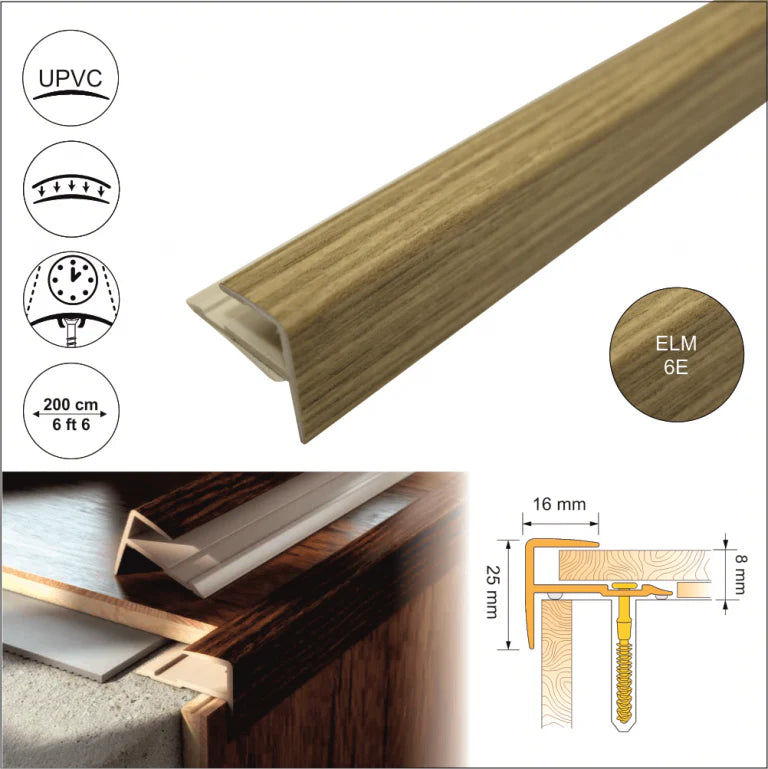 D-K0600 16 x 25mm Push-In Pvc Wood Effect Stair Nosing Edge Trim Stair Nosing etc