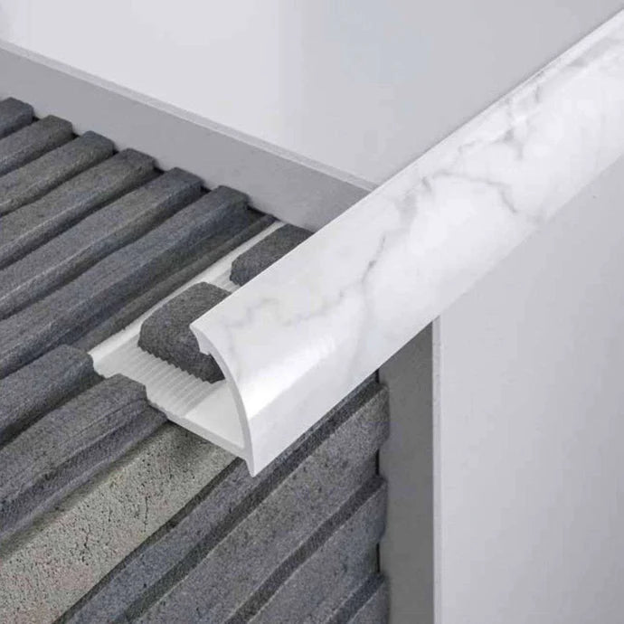 PVC Round Edge tile trim in 8, 10, or 12.5mm depth. 2.5m length. Ideal for tile edges, borders, or floor transitions. Clean, durable finish for wall or floor use.