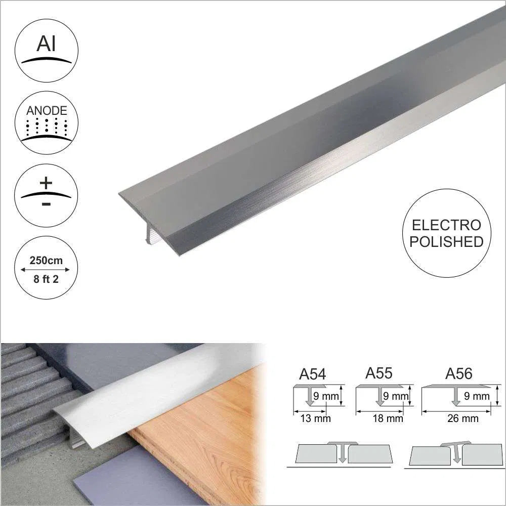 A54 13mm Anodised Aluminium Threshold Trim T Bar Transition Strip For Tiles Stair Nosing etc