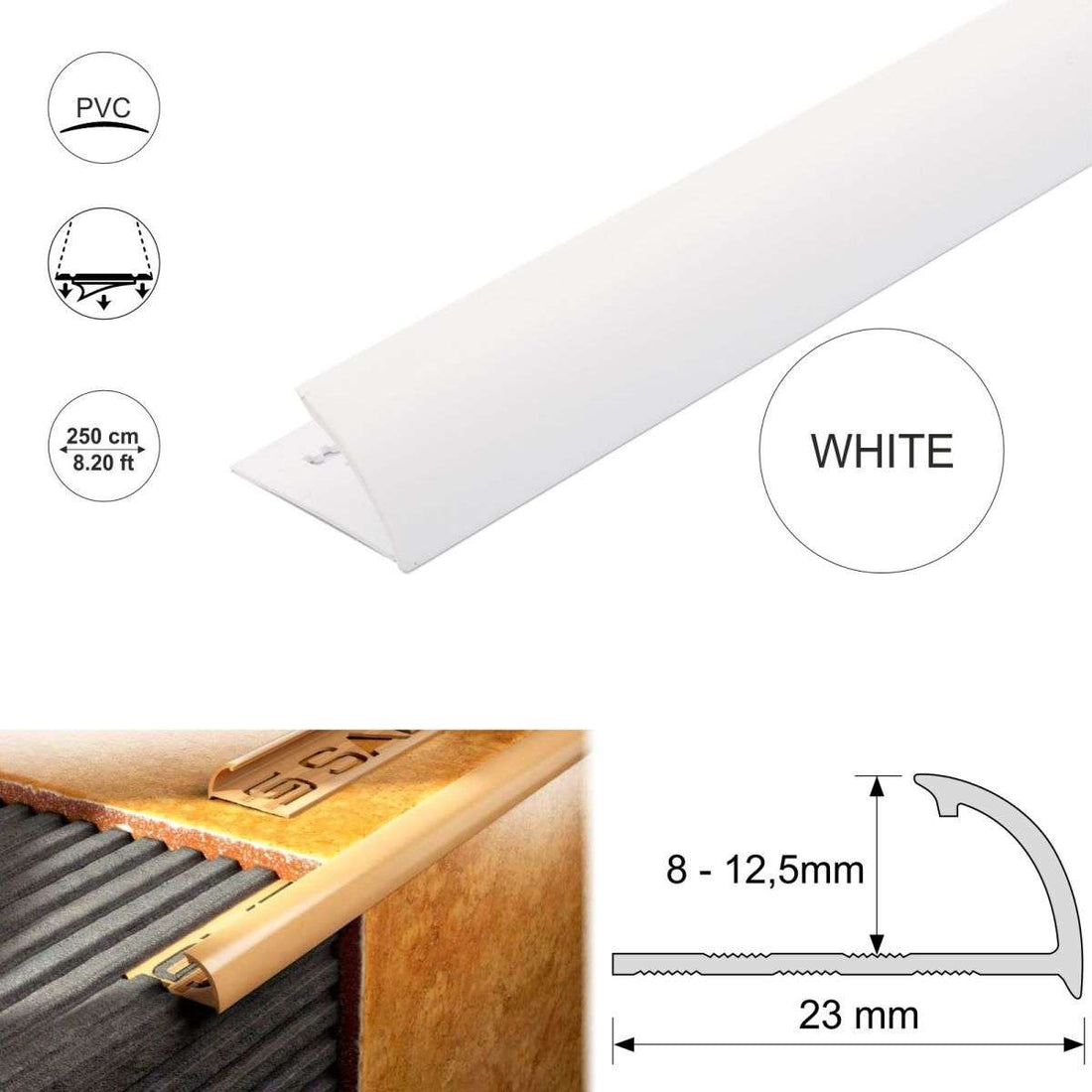 Round Edge PVC Tile Trim – Quadrant 8, 10, 12.5mm Sizes