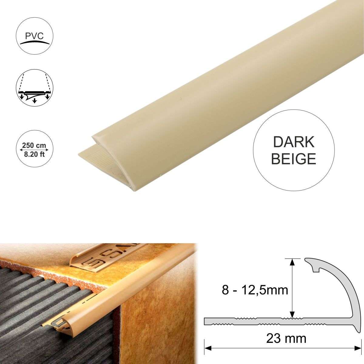 Round Edge PVC Tile Trims Quadrant Tile 8,10,12.5mm Stair Nosing etc