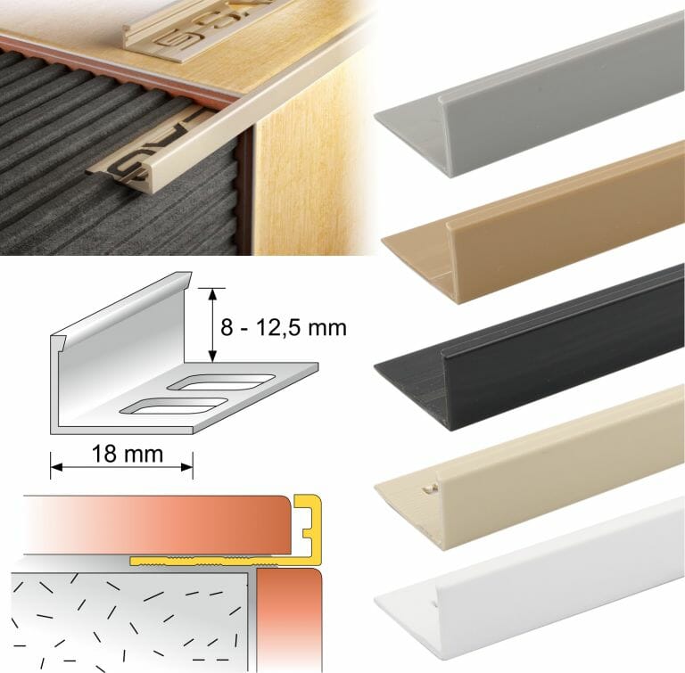 PVC Straight Edge L shaped Tile Trim 8,10,12.5mm Depth Stair Nosing etc