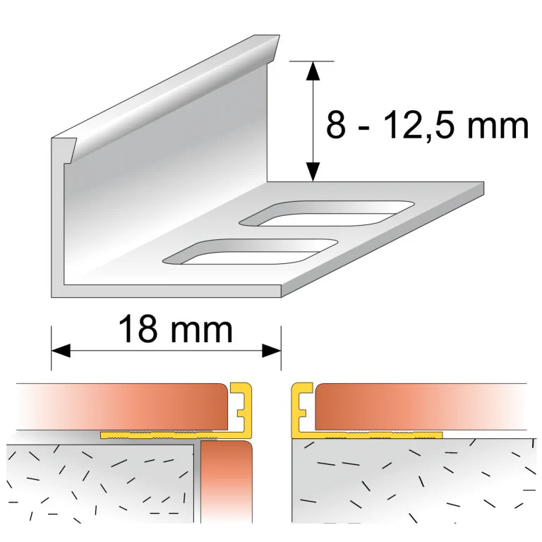 PVC Straight Edge L shaped Tile Trim 8,10,12.5mm Depth Stair Nosing etc