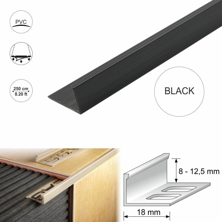 PVC Straight Edge L shaped Tile Trim 8,10,12.5mm Depth Stair Nosing etc