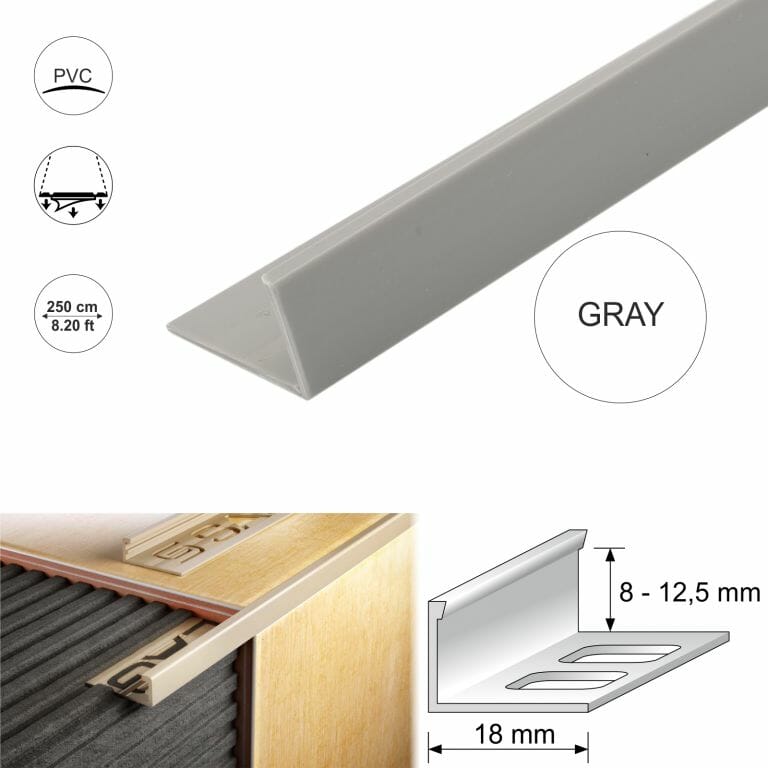 PVC Straight Edge L shaped Tile Trim 8,10,12.5mm Depth Stair Nosing etc