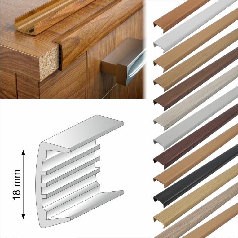 PVC U Section Melamine Furniture Plastic Edge Trim 18mm 2.6m long Stair Nosing etc