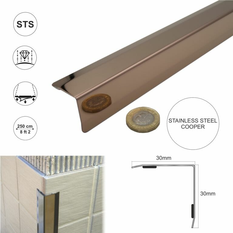 Stainless steel angle wall cladding corner trim protector bevelled edges 30x30mm Stair Nosing etc