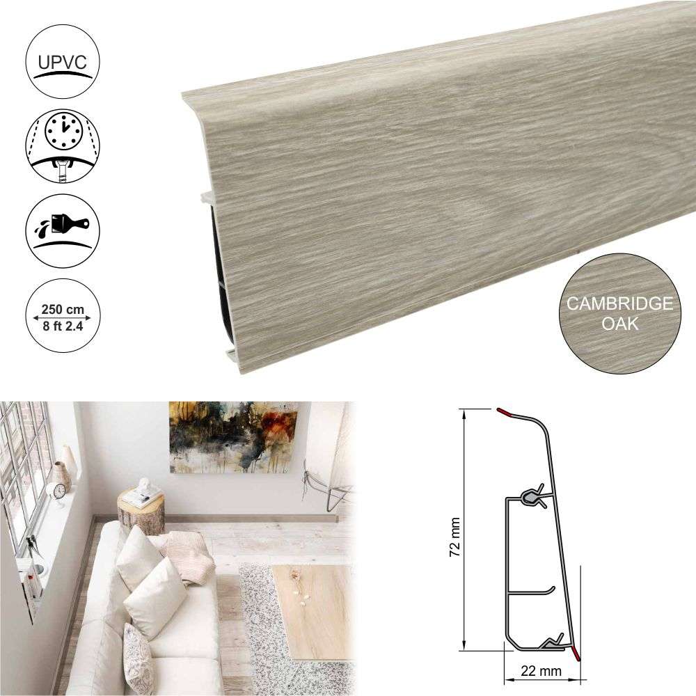 Lima 72mm PVC Skirting Board With Cable Management System Stair Nosing etc