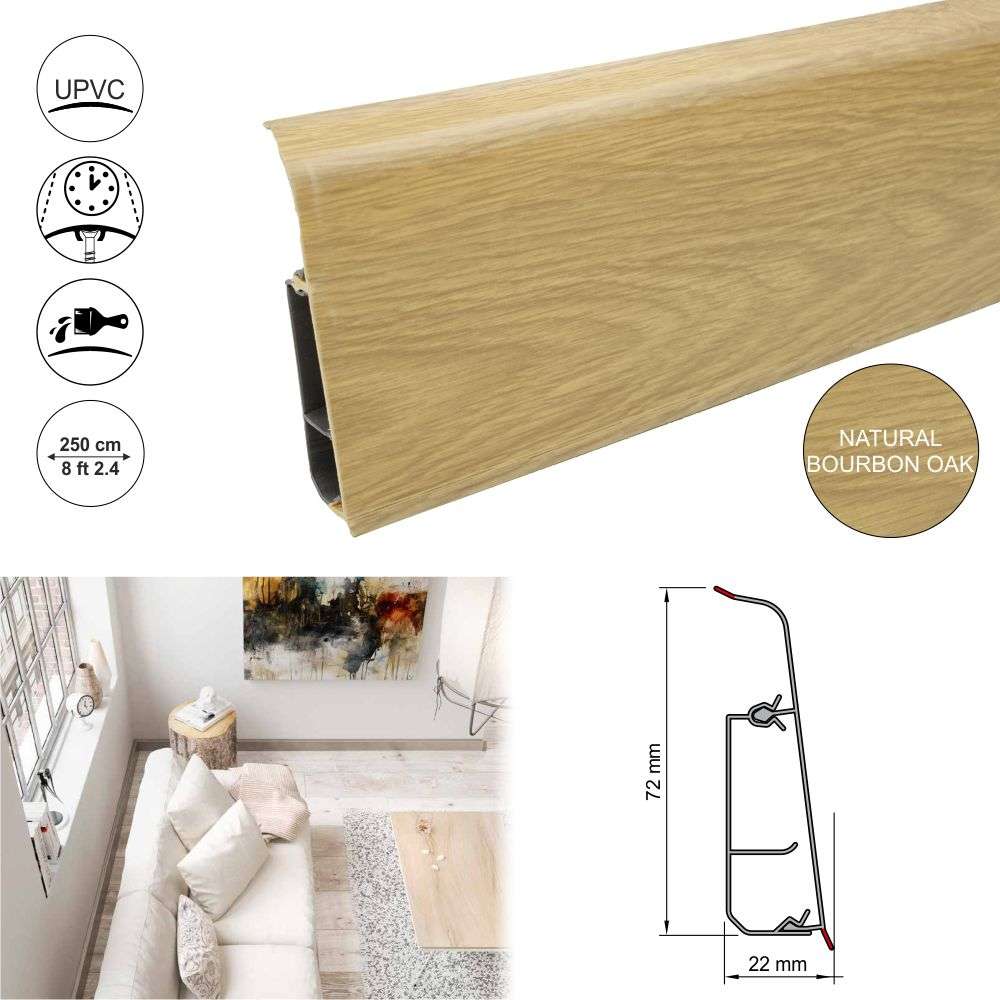 Lima 72mm PVC Skirting Board With Cable Management System Stair Nosing etc