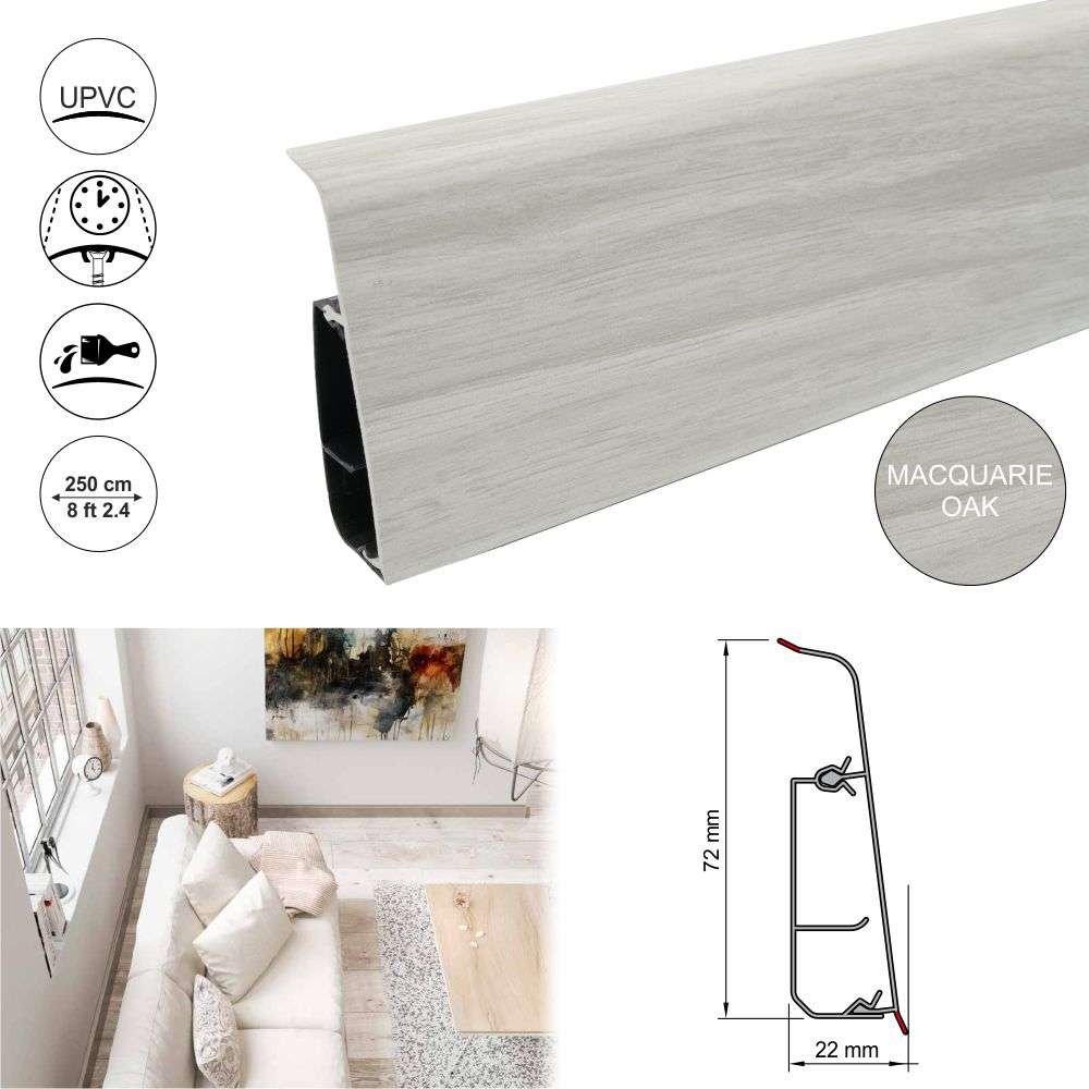 Lima 72mm PVC Skirting Board With Cable Management System Stair Nosing etc