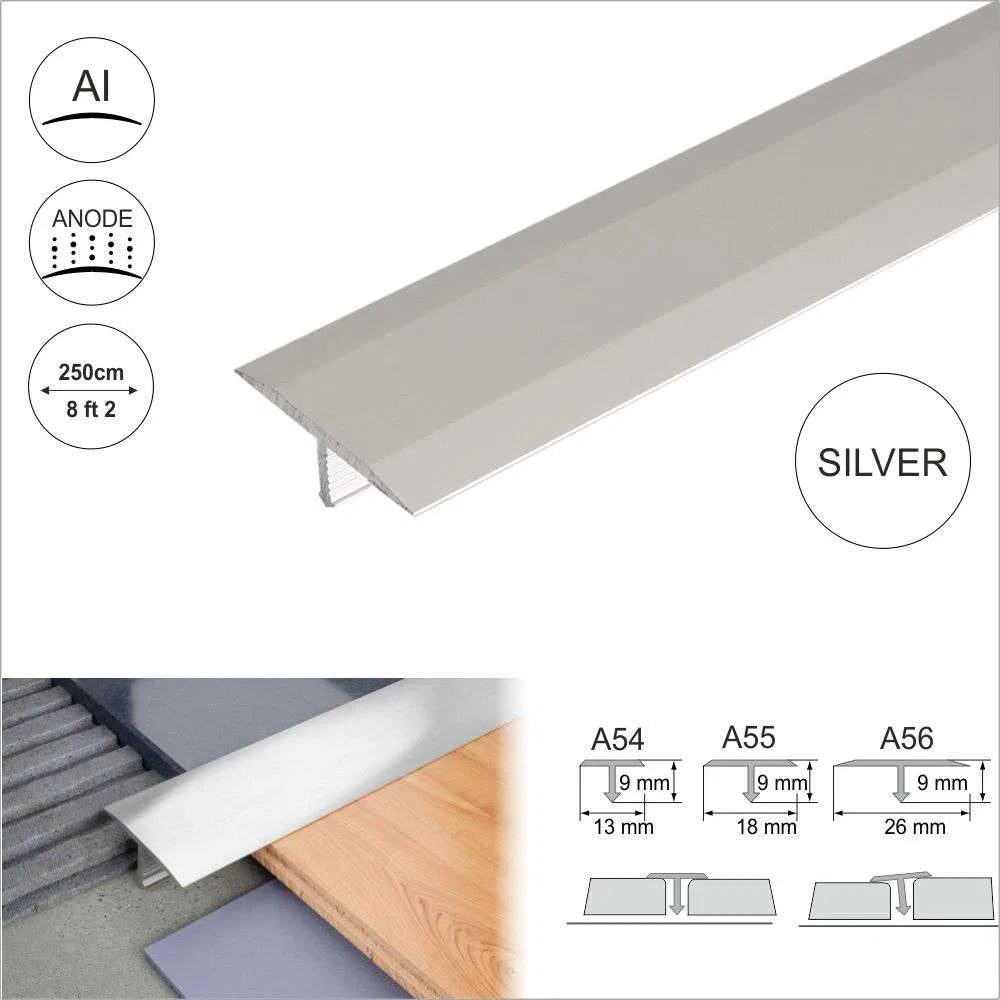 A54 13mm Anodised Aluminium Threshold Trim T Bar Transition Strip For Tiles Stair Nosing etc